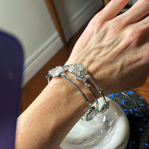 Graziano CN Silver Tone and Clear Crystal Pave/Large Stone Bangles - Picture 8 of 8